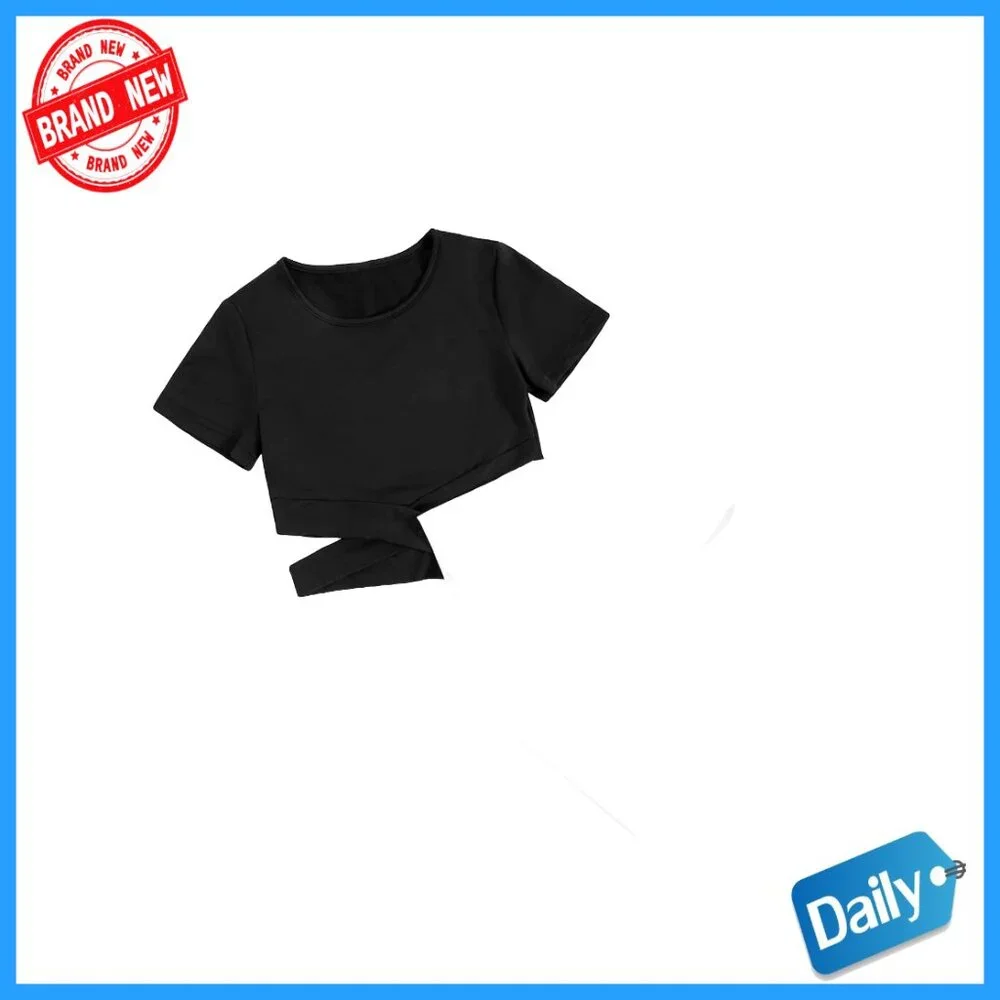 Girls 2-Piece Cut Out Crisscross Crop Tee Set Short Sleeve T-Shirts